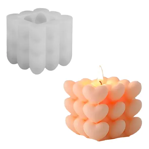 MOLDE DE SILICONE VELA FORMATO CUBO COM CORACOES