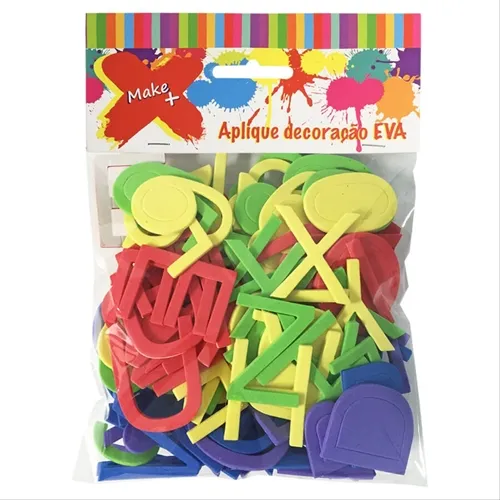 Aplique Adesivo Glitter Colors - 4cm - Consoantes e Vogais - 148 unidades - Make+