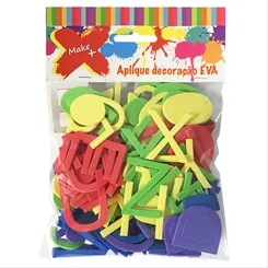 Aplique Adesivo Glitter Colors - 4cm - Consoantes e Vogais - 148 unidades - Make+