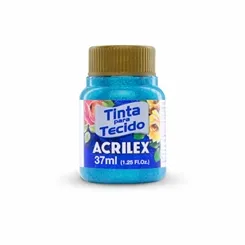 Tinta Tecido Glitter - 37ml - Azul Turquesa - 211 - Acrilex