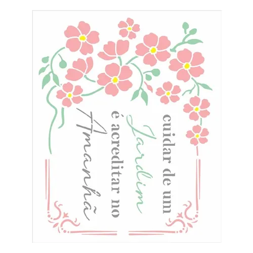 Stencil - 10x30cm - Flor Estilizada - OPA0342 - Opa Criando Arte